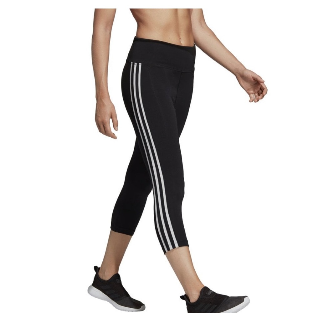 ADIDAS Women's Design 2 Move 3 Stripes 3/4 Tights Black and White Stripe Small